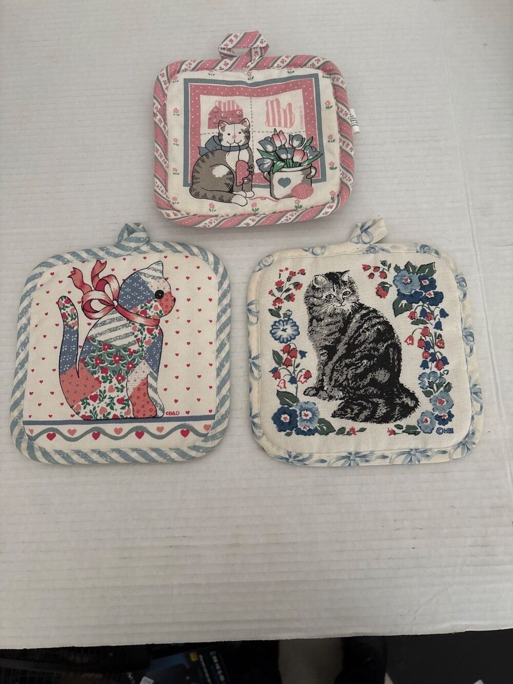 Cotton Cat themed Potholders Vintage style Granny Country cottage Kitchen